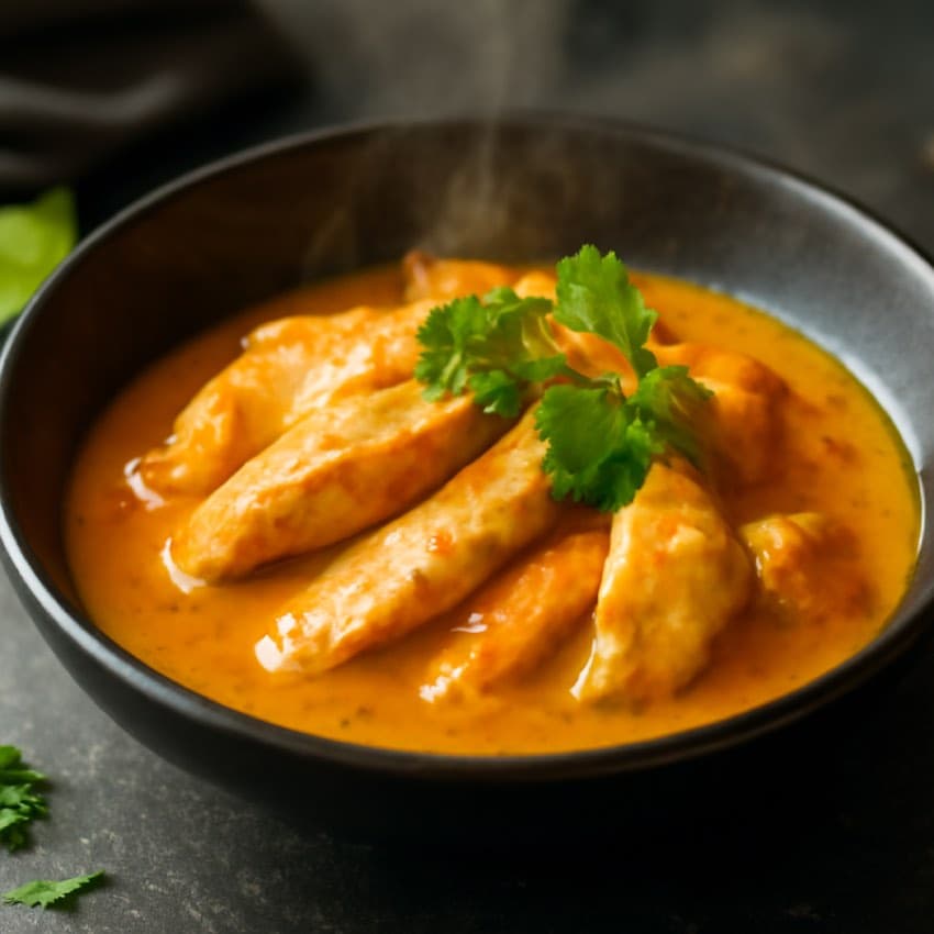 Gefileerde kipfilet in kerriesaus