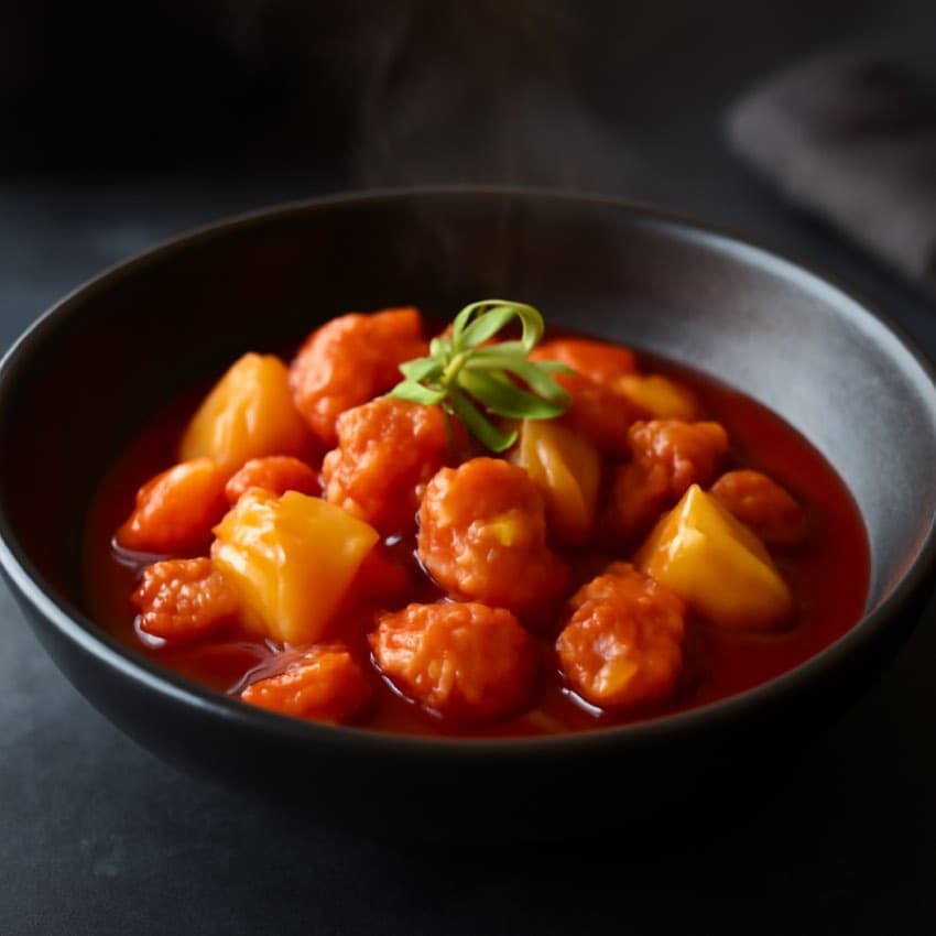 Gefileerde kipfilet in zoetzure saus met ananas