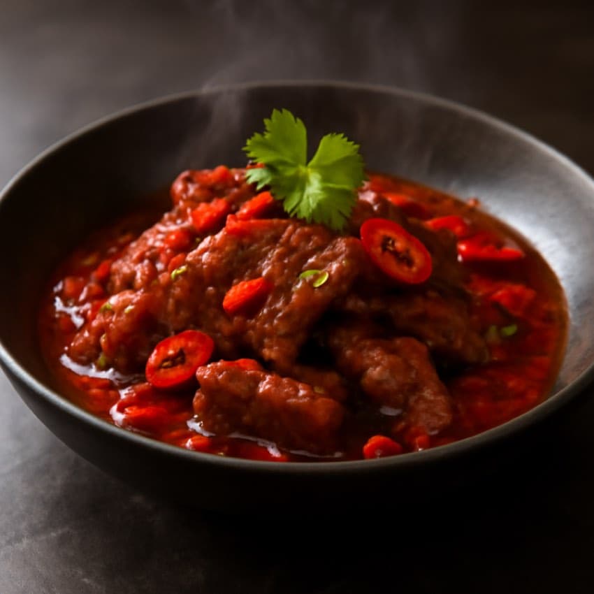 Ossenhaas in pikante saus