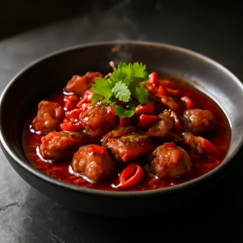Varkenshaas in pikante saus